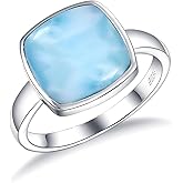 MDFUN Natural Larimar Ring for Women 925 Sterling Silver 11 * 11mm Cushion-shaped Blue Gemstone Eternity Band Jewelry Gifts