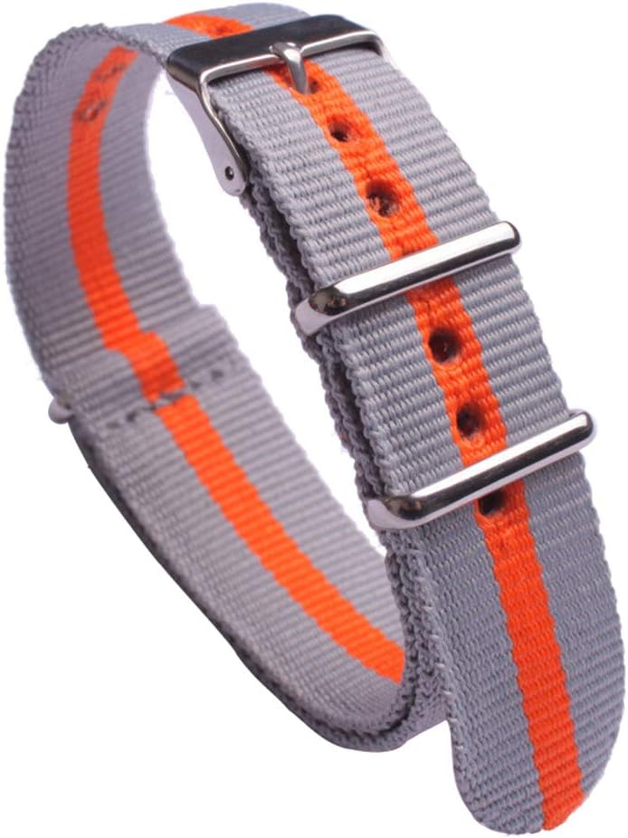 Nylon Watch Band Replacement Premium NATO Watch Strap with Stainless Steel Buckle Gray and Orange Wristband Width 18mm 20mm 22mm 24mm