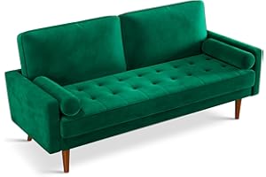 Vesgantti Loveseat Sofa, 70" Green Velvet Couch, Mid Century Modern Couch with Tufted Seat, 3 Seater Green Sofa Love Seat Couch for Living Room, Bedroom, Office, Apartment (70 Inch, Green)