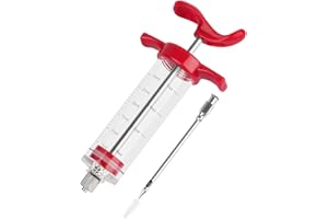 RED MOUNTAIN VALLLEY Red Mountain Valley Meat Injector, Portable Plastic Marinade Turkey Injector Syringe with Screw-on Meat Needle for Smoker BBQ Grill, food syringe,1-oz, Red