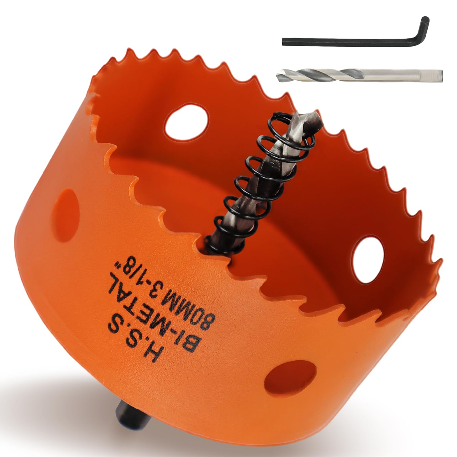 80mm Hole Saw, 3-1/8'' HSS Bi-Metal Hole Cutter with Arbor, Cutting Depth 32 mm, Hole Saw Drill Bit for Cutting Wood, Plywood, Plastic, Drywall, Thin Metal Sheets (with 1 spare drill)