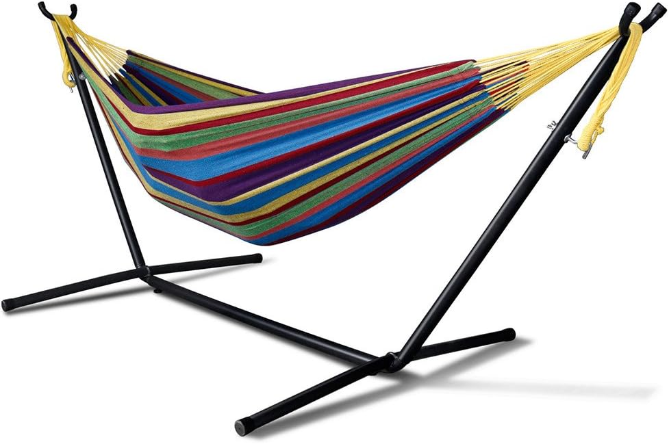 Anyow Double Hammock Two Person Adjustable Hammock Bed with Space Saving Steel Stand Includes Portable Carrying Case, Easy Set Up