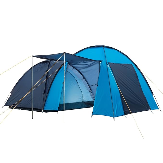 CampFeuer - Kuppelzelt mit großem Vorbau (4 Personen), Wassersäule: 3000 mm, Farbe: Blau/Hell-Blau