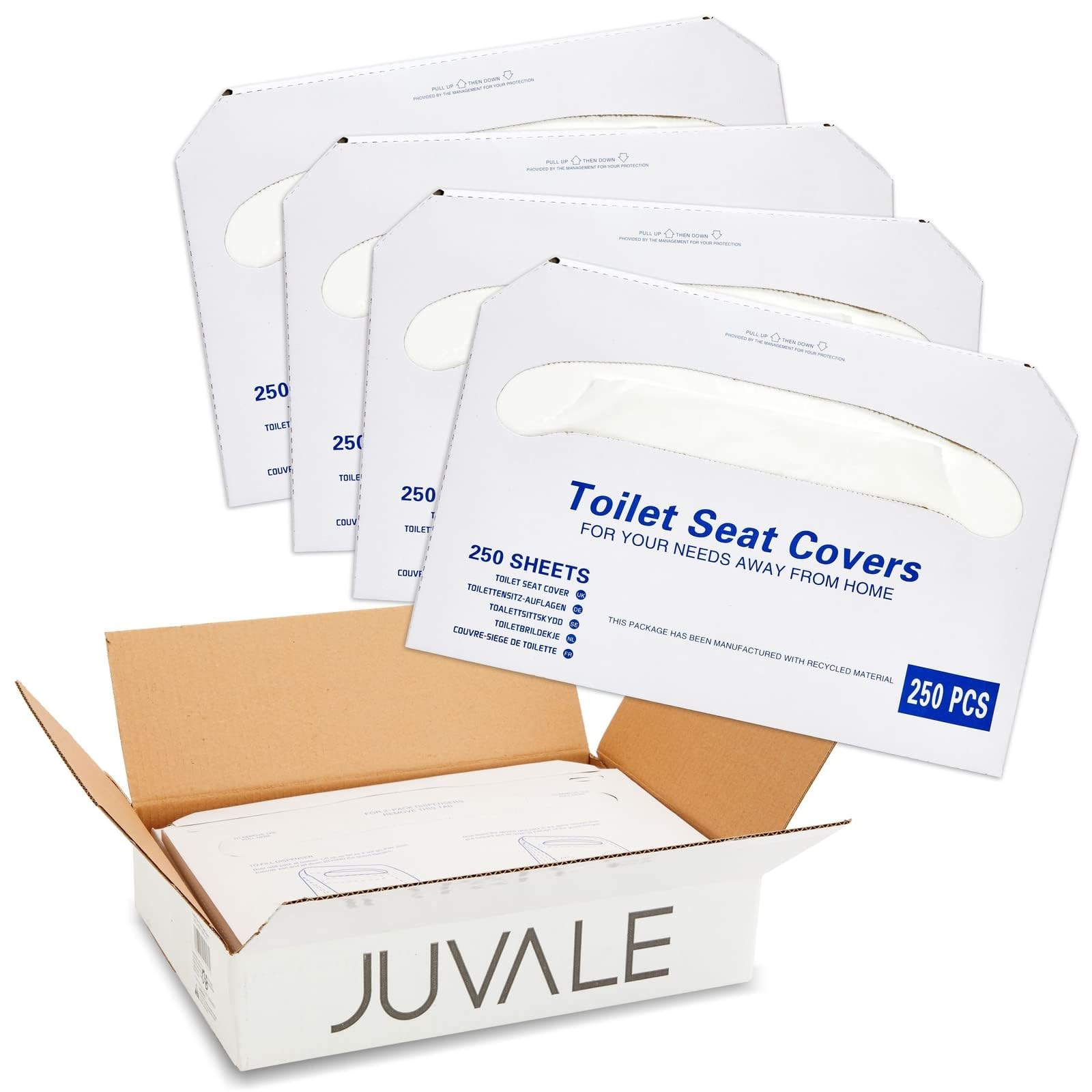 Photo 1 of Juvale Toilet Seat Covers - 14 x 16 in, White, 1000 Pcs, 4 Packs of 250 - Disposable Flushable Paper Toilet Liners & Seat Covers for Bathroom & Travel