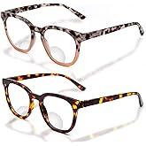 LianSan 2 Units Bifocal Reading Glasses for Women with Spring Hinge Ladies Stylish Top Clear Blue Light Blocking Readers,BY-TTPK 1.50