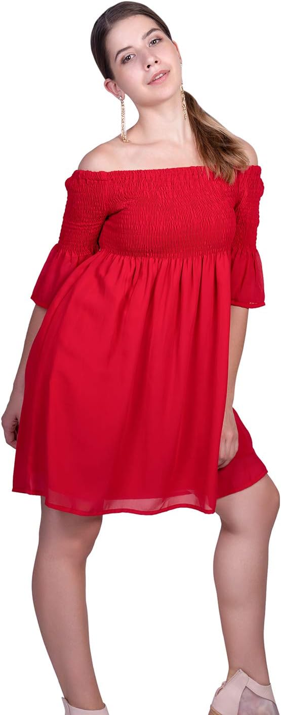 Red Smoking Off Shoulder Blouse Dress Latest Stylish Women Western Dresses Above Knee Length