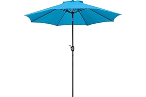 Yaheetech 9FT Outdoor Patio Umbrella Market Table Umbrella Yard Umbrella with Push Button Tilt Crank, 8 Ribs for Garden/Lawn/Deck/Backyard/Beach/Pool,Sky Blue