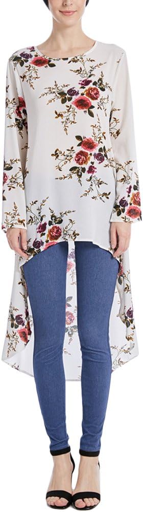 Zhhlinyuan Soft & Comfort Muslimah Blouse Irregular Design Dress Floral Tops Shirt for Muslims Women