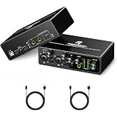 USB Audio Interface 24Bit/192kHz Professional High-Fidelity Sound Card with 48V Phantom Power, 2 XLR/6.35mm Inputs, Low Noise Preamp for Recording, Streaming, Podcasting, Guitar, PC/Windows/Mac