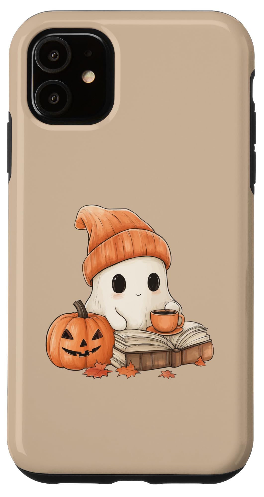 Ghost Drinking Coffee Book Lover Halloween Pumpkin Vintage Case for iPhone 11