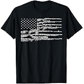 Big American Flag with Machine Guns T-Shirt 2A Flag Shirt T-Shirt