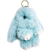 jtkdxqs Soft Cute Bunny Keychain Artificial Rabbit Fur Plush Fluffy Pom pom Key Ring for Women