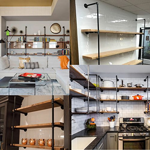 Yuanshikj 2Pc 4Tier (42" Tall,12"deep,3/4") Industrial Wall Iron Pipe Shelf Shelves Shelving Bracket Vintage Retro DIY Open Bookshelf Storage offcie Room Kitchen (Bronze, Hardware Only)