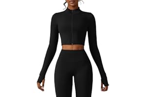 Yknktstc Womens Full Zip Athletic Jacket with Thumbhole Long Sleeve Crop Top Running Workout Yoga Sportswear Shirt