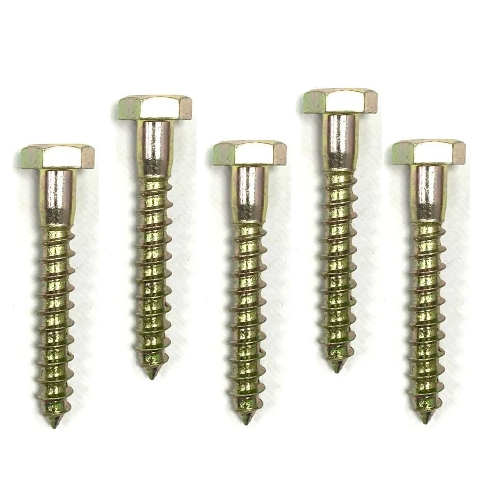 RADSO® M6 (6mm x 45mm) Hex Head Coach/Wood/Lag Screw - Yellow Zinc Plated - DIN 571 - Suitable for Wood, Masonry, Brick, and Concrete Wall Fixing. Anti-corrosive - Best for outdoor use- Pack of 10