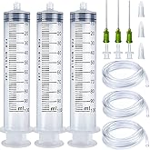 3 Pack 100ml Large Plastic Syringe with 3.2ft Handy Plastic Tubing and Luer Connections, Tubing Connnector, Tip Cap, for Scie
