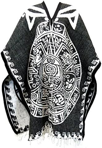 Authentic Mexican Poncho Reversible Blanket with Aztec Calendar