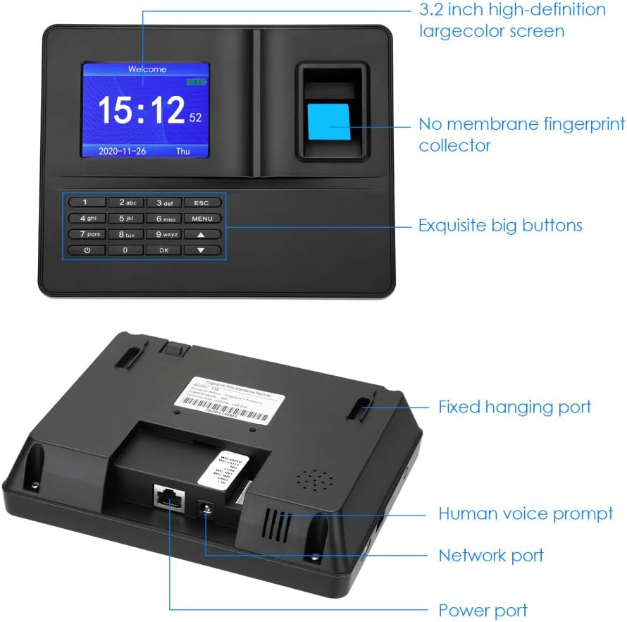 Time Clocks for Employees, Self-Contained Fingerprint Attendance Machine Proximity Time Clock Online Work Attendance Check-in Machine (Black) : Electronics