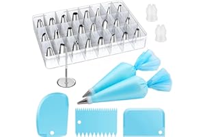 YCbingo Cake Decorating Supplies Tips Kits Stainless Steel Baking Supplies Icing Tips with Pastry Bags, 3 Icing Smoothers, 1 
