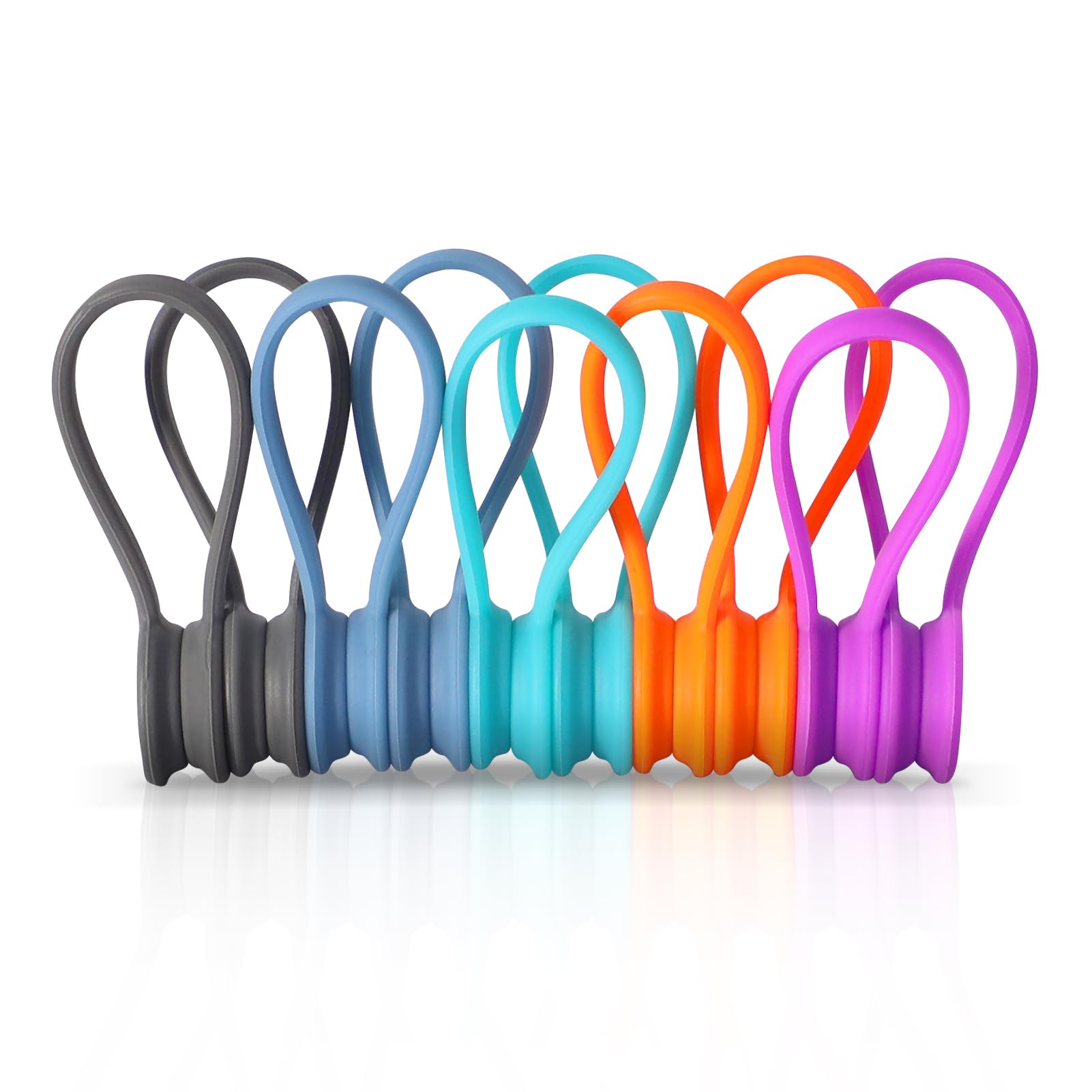 Xrkuu Magnetic Cable Ties 10 Pack, Multi-Coloured Reusable Silicone Cable Clips Organisers, Magnetic Cord Straps for Wires, Earphones and Chargers