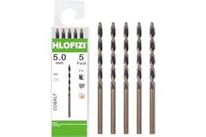 HLOFIZI 5mm Cobalt M35 Drill Bits (5 Pack), Metric Black and Gold Coated Twist Drill Bits for Hard Metal, Stainless Steel and Copper