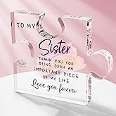 Acrylic Plaque Sisters Gifts from Sister, Sister Birthday Gifts Best Ever Sister Unique Acrylic Puzzle Piece Paperweight Desk Decorations Present for Thanksgiving Christmas Anniversary