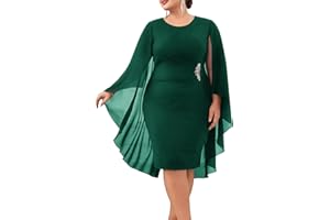 Hanna Nikole Womens Plus Size Chiffon Cape Dress Crew Neck Wedding Guest Dresses Ruched Bodycon Cocktail Pencil Dress