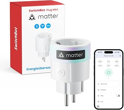 Plug Mini Matter-fähig mit Leistungsüberwachung, WLAN Steckdose kompatibel mit Alexa, Google Home, Apple Home und Home Assistant (via Matter), Sprachsteuerung, Fernzugriff, 16A Type-F