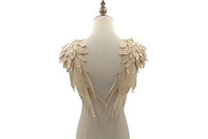LT PANDD Angel Wings Lace Applique 3D Guipure Appliques Sew on Wedding Dress Shoulder Badge1 Mirror Pair (Beige)