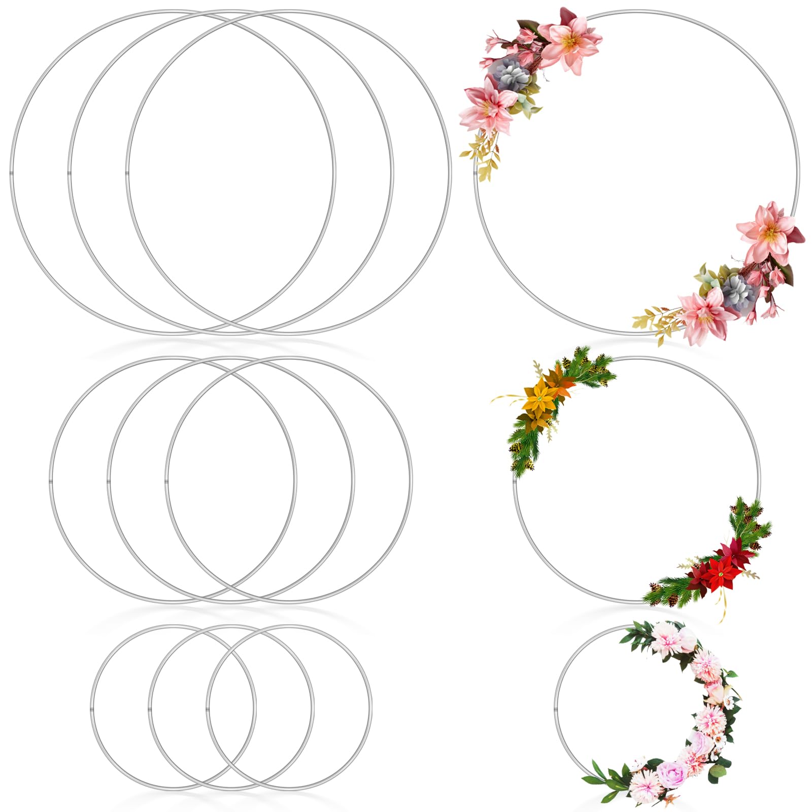 9Pcs Metal Rings for Craft, 3 Sizes Metal Hoops for DIY Crafting, Silver Wreath Hoop, Dream Catcher Rings, Wreath Rings(10cm, 15cm, 20cm)