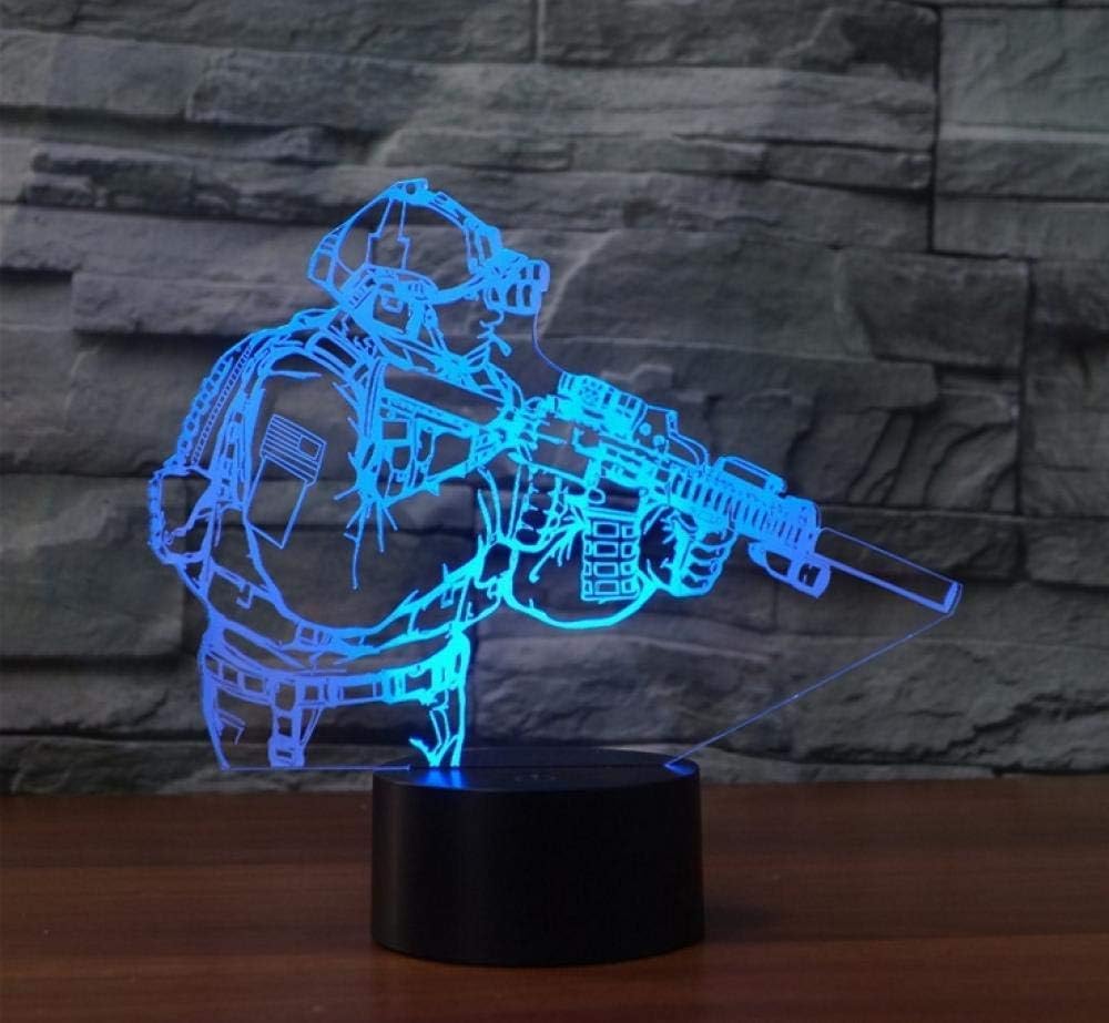 Soldiers Gun 7 Color Change 3D Led Night Light Touch Switch 3D Illusion Night Lamp USB Table Desk Lamp Home Lighting