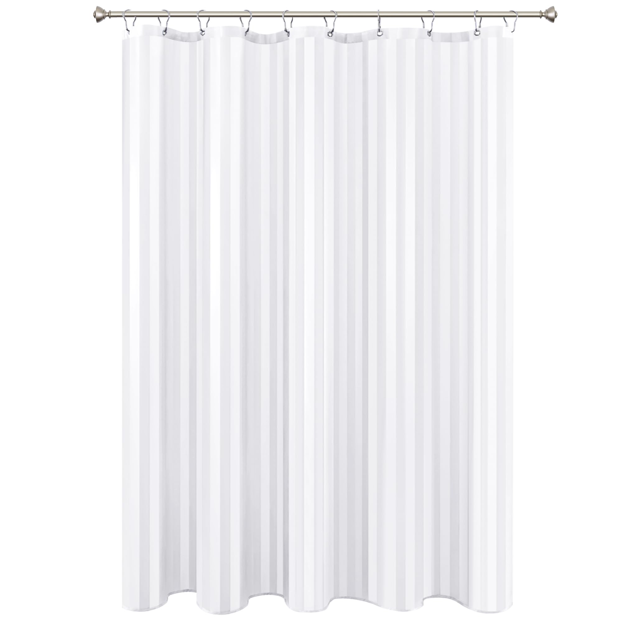 Biscaynebay Fabric Shower Curtain or Liner 183 x 183 cm White Water Resistant Damask Stripe Bathroom Curtains Machine Washable — image 1