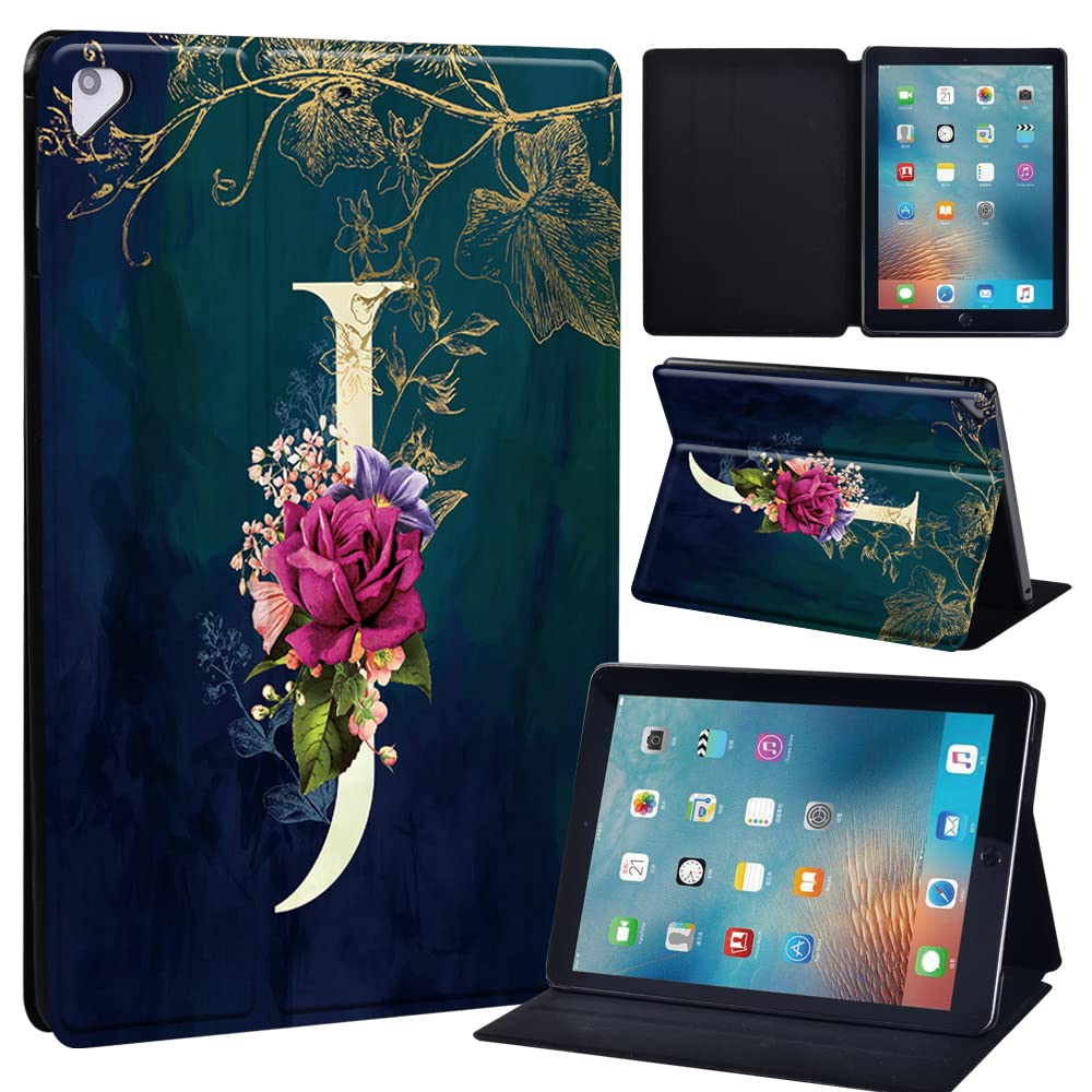 Leather slim lightweight Stand Cover Case for Apple New iPad 9.7 2018 2017(6th Gen, 5th Gen)/iPad Air 2/iPad Air/iPad Pro 9.7 Tablet with Auto Wake/Sleep (flowerJ)