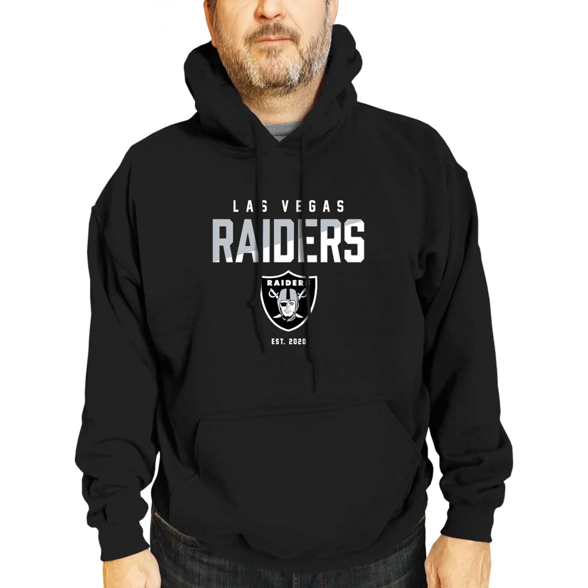 Team Fan Apparel Adult NFL Diagonal Fade Fleece Hooded Sweatshirt - Unisex Tagless - Officially Licensed Football Pullover (Las Vegas Raiders - Black, Small) Image