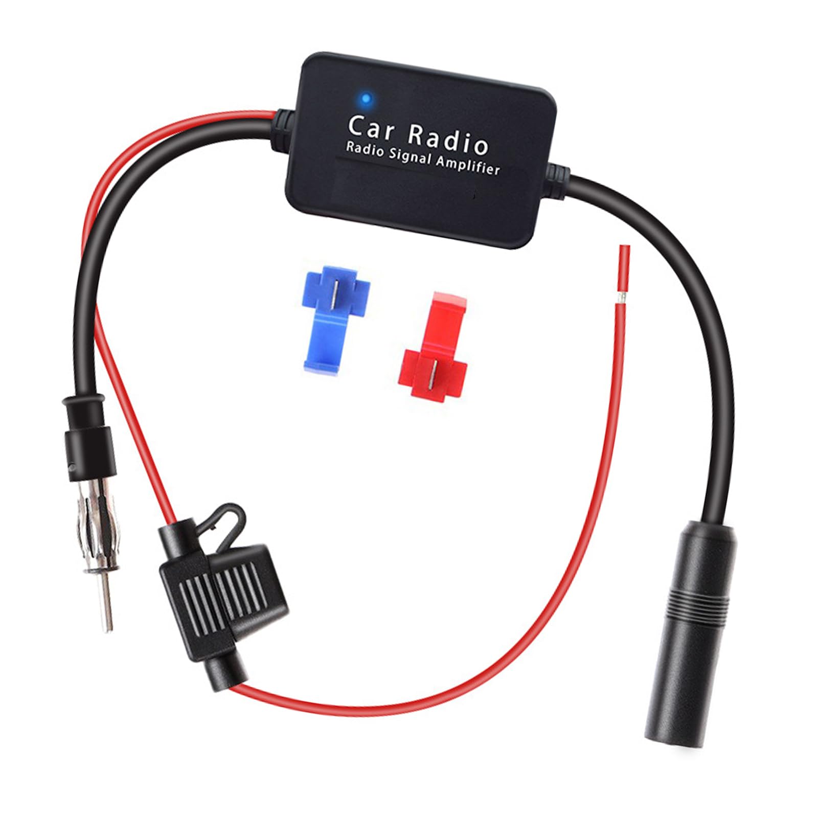 NewTH Car Radio Antenna Amplifier 12 V AM FM DAB Car Radio Stereo Universal 25 dB DIN Plug Adapter Ferrite Core Antenna Signal Amplifier Splitter Compatible for Sony Pioneer JVC Kenwood Alpine