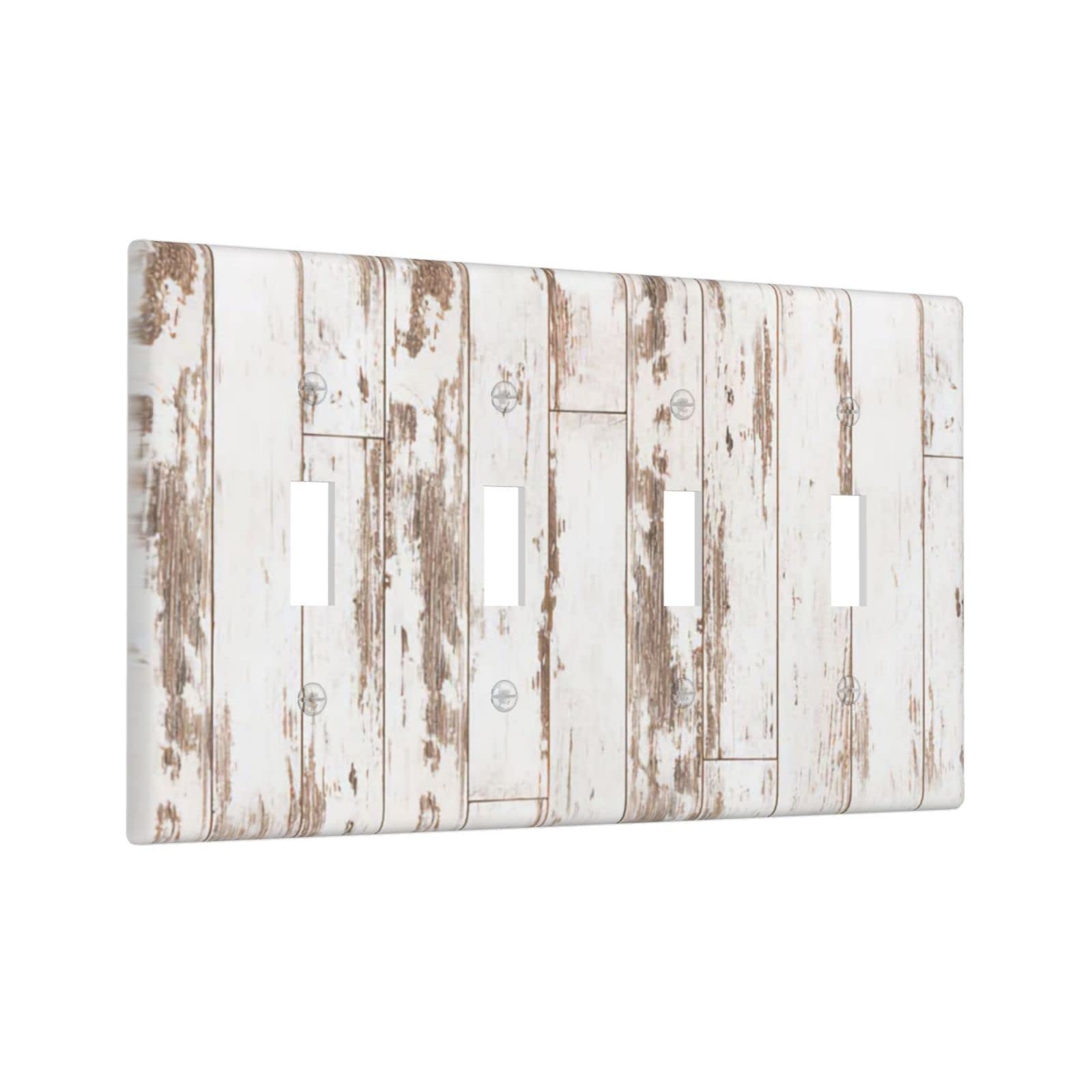 White Grey Wood 4 Gang Light Switch Cover