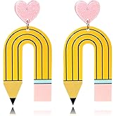 Fun Heart Pencil Earrings for Women Trendy Teacher Earrings for Women Acrylic Lightweight Drop Dangle Pencil Earrings for Teachers Appreciation Gifts from Students Graduation Earrings Gifts Jewelry