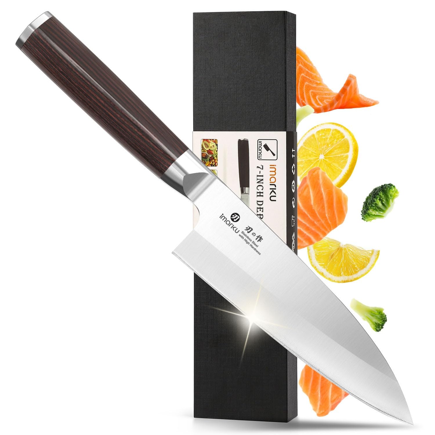 imarku 7 Inch Deba Knife,Ultra Sharp Sushi Knife,Ultimate Japanese Kitchen Knife with Stainless Steel Single Bevel,Fish Fillet Knifes for Fish Cutting with Ergonomic Handle, Birthday Gifts Image