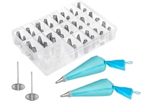 HBlife 48 Pieces Cake Decorating Supplies Kit with 42 Icing Tips, 2 Silicone Pastry Bags, 2 Flower Nails, 2 Reusable Plastic 