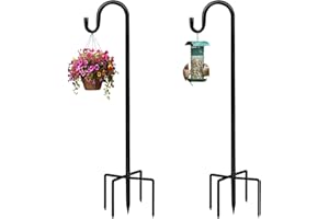 Akeydeco Bird Feeders Pole,Shepherds Hooks for Outdoor 2 Pack 48 Inch Bird Feeders for Outdoors with 5 Prongs Base Hanging Pl