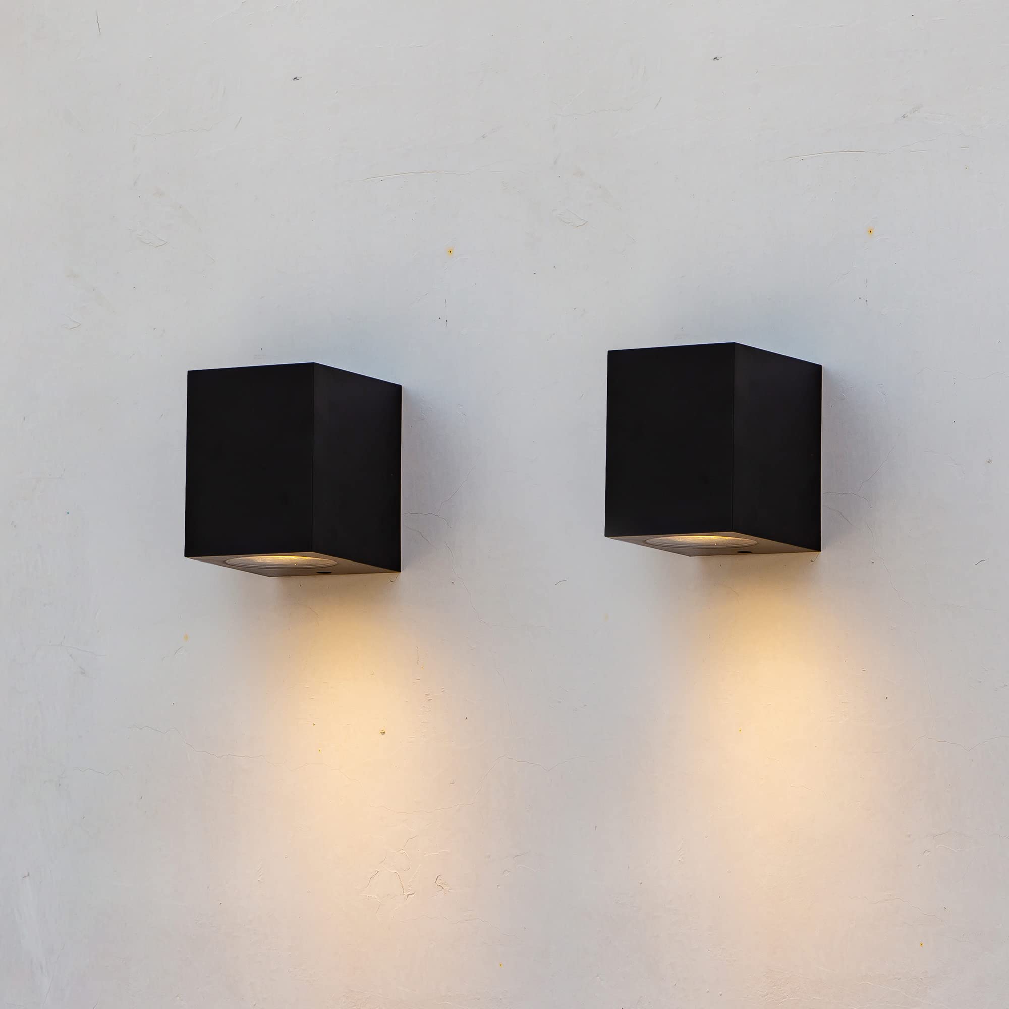 FUDESY 2-Pack LED Modern Wall Wash Lights,7W GU10 IP44 Plastic Single-Headed Black Square Down Lamp Lighting Fixture for Indoor/Outdoor Use,Hallway,Corridor,Balcony,Garden,Bedroom