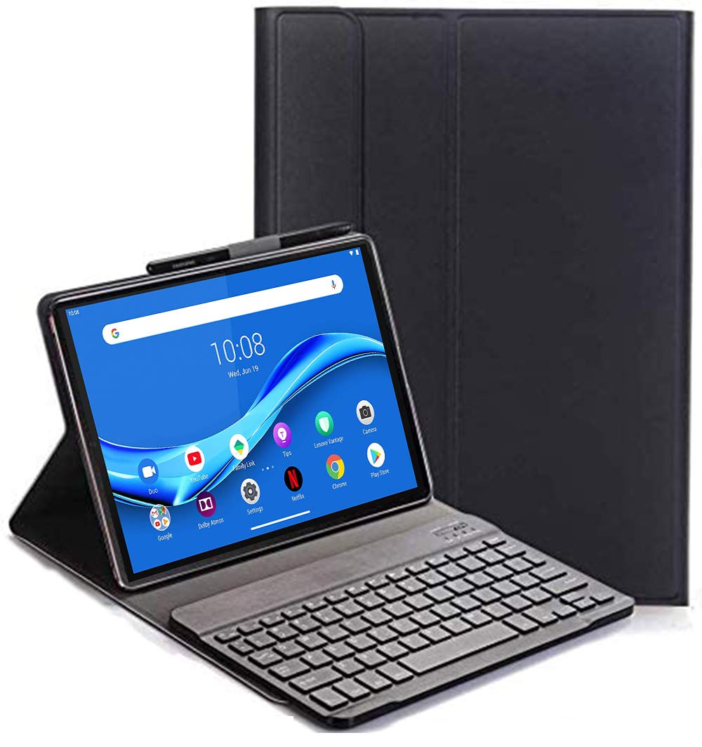 RLTech Keyboard Case for Lenovo Tab M10 FHD Plus - (QWERTY Layout), Ultra Slim Flip with Removable Wireless Keyboard Stand Case Cover for Lenovo Tab M10 FHD Plus TB-X606F 10.3 Inch, Black