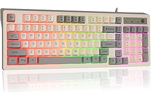 YinRazer Membrane Gaming Keyboard,98 Keys Three Spell Color Matching Game Keyboard,Colorful Neon LED Backlight Ultra-Compact USB Wired Keyboard,for Mac/Win System Laptop PC Gamer Typist (Grey)