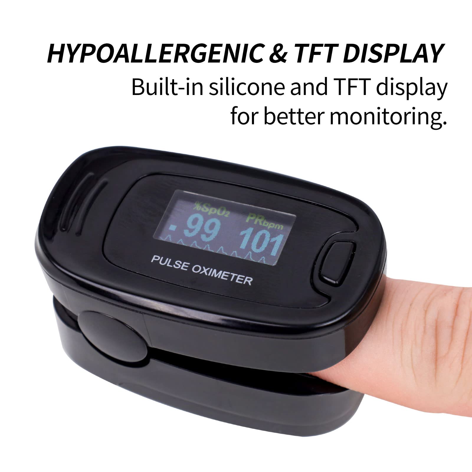 CONTEC CMS50NA Pulse Oximeter Fingertip Blood Oxygen Saturation Monitor SpO2 and PR Value Waveform Blood Oxygen Neck/Wrist Corda, Black