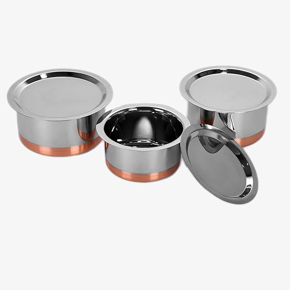 Buy Sumeet Stainless Steel Cookware Set, 1L, 1.4L, 1.9L, 3 Piece (White) Online at Low Prices in