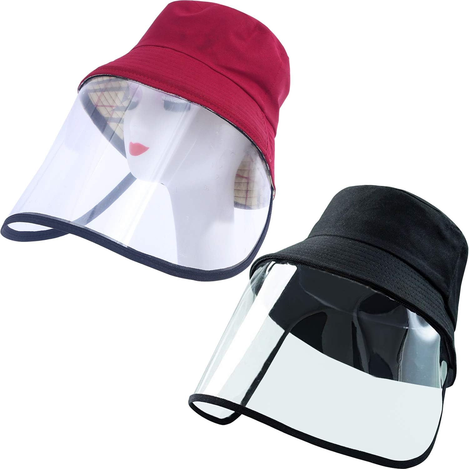 Trounistro 2 Pack Protective Hat Safety Full-face Protective Cap Sun Visor Hat Fisherman Cap Anti-Fog, Anti-saliva, Anti-Spitting Hat for Men and Women (Black and Wine Red)