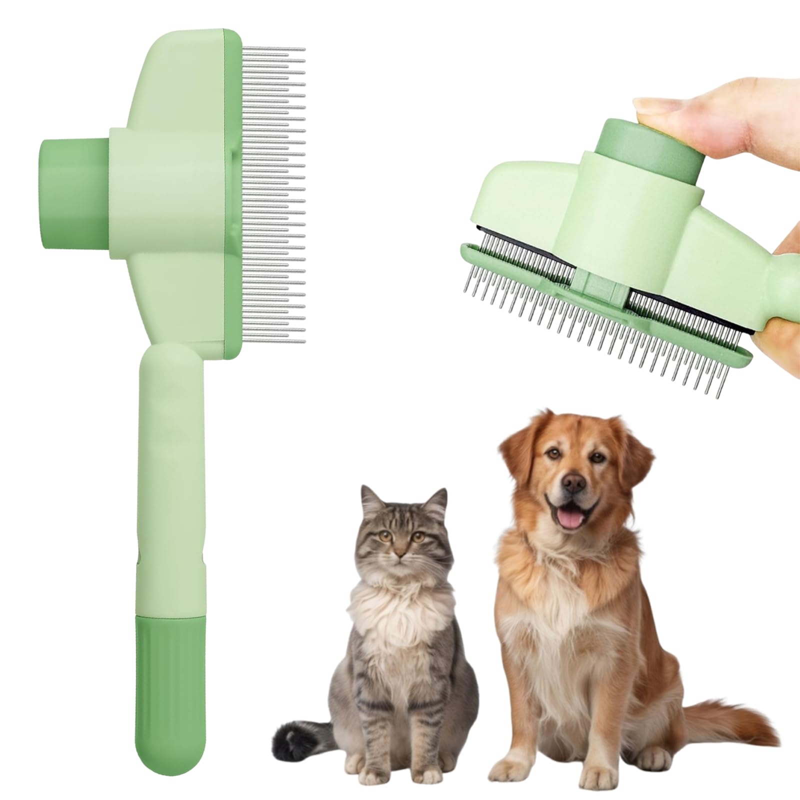 Photo 1 of Pet Hair Removal Tool Comb Flea Comb, Pet Comb Grooming Brush for Dogs & Cats, Self Cleaning Pet Comb with Long & Short Stainless Steel Metal Teeth (Green)