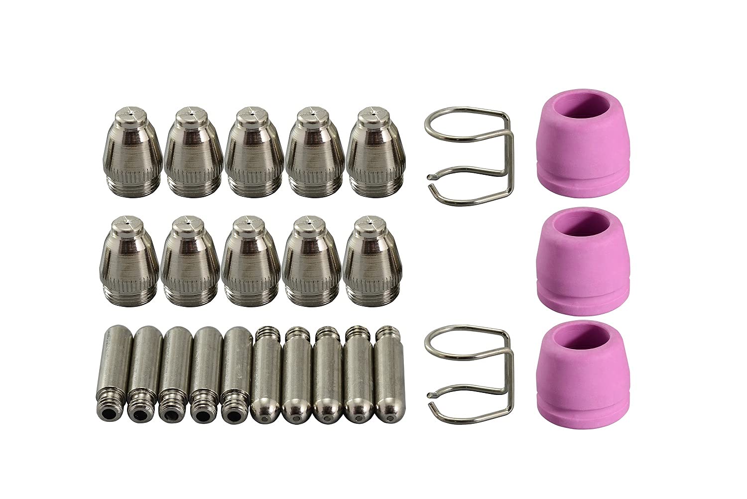 RIVERWELD WSD-60P AG-60P Plasma Electrode with Hafnium Wire Tips Nozzle 0.9mm 40Amp Alumina Nozzle Ceramic Cups with Groove kit Fit CUT-60 LGK-60 Plasma Cutter Pilot ARC Start 25pcs