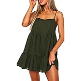 OZICERD Flowy Short Sundress Mini Babydoll Dresses for Women Going Out Tiered Ruffle Beach Spaghetti Strap Swing Dress Cute