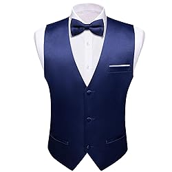 Barry.Wang Mens Dark Blue Suit Vest Bow Tie Set
